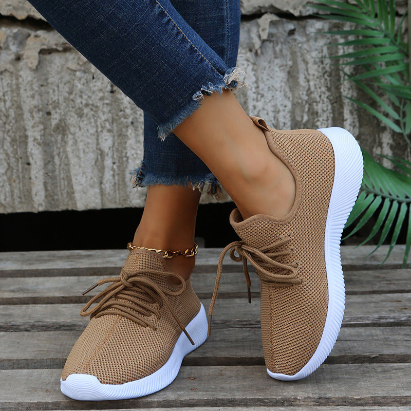 2022 new spring, summer and autumn all-match women's single shoes flat soft sole shoes Korean version trend casual flying woven sports running shoes