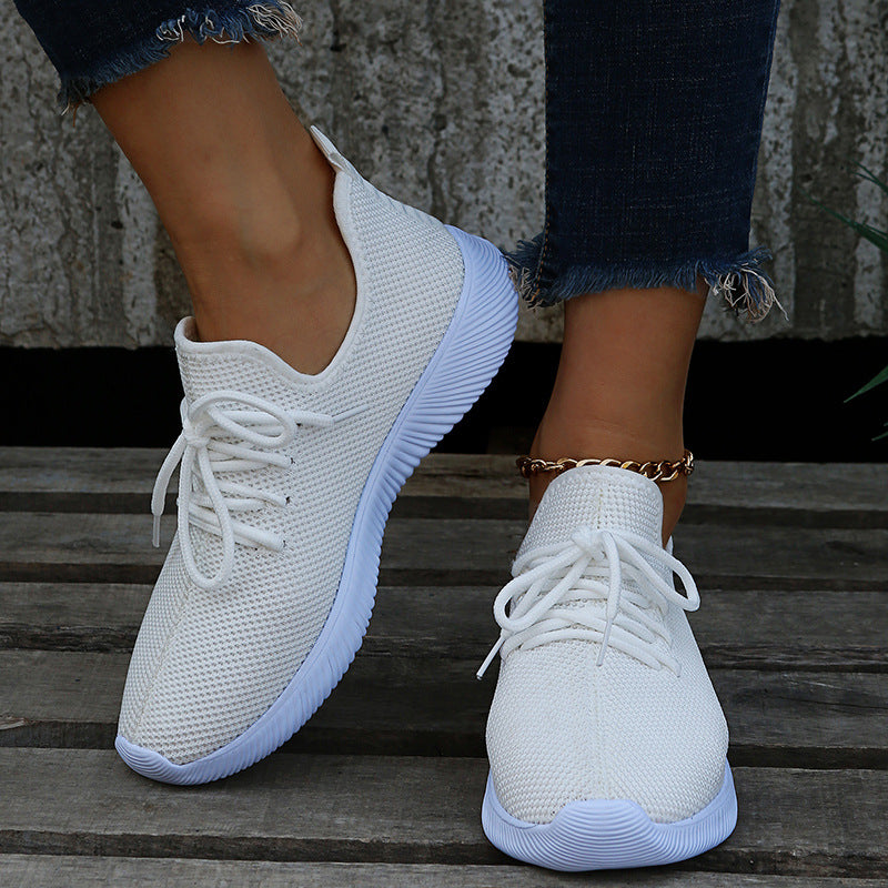 2022 new spring, summer and autumn all-match women's single shoes flat soft sole shoes Korean version trend casual flying woven sports running shoes