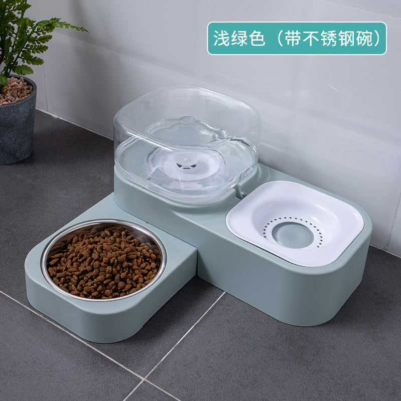 Pet feeder double bowl two-in-one square drinking water automatic feeder drinking cat dog rice bowl cat bowl