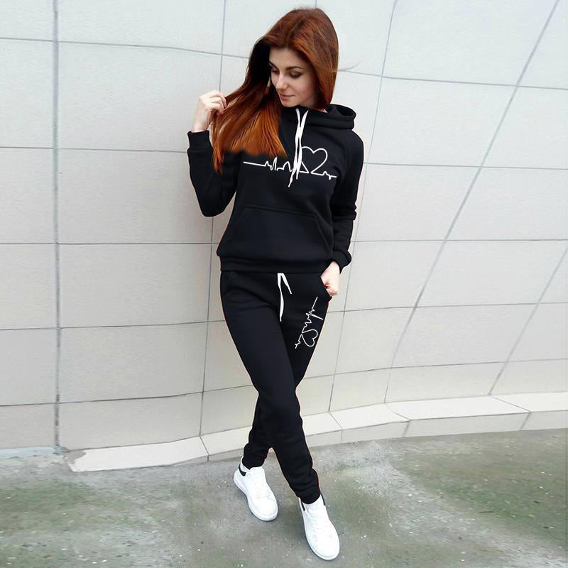 2021 autumn and winter new women's eBay AliExpress wish European and American fashion love printed fleece sports suit women