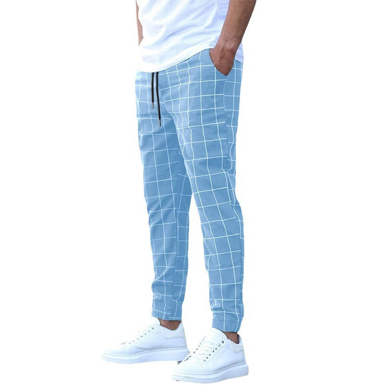 2024 New European and American Amazon Street Fashion Pants Plaid Casual Trousers Fashion Men's Casual Pants Drawstring Pants Wholesale