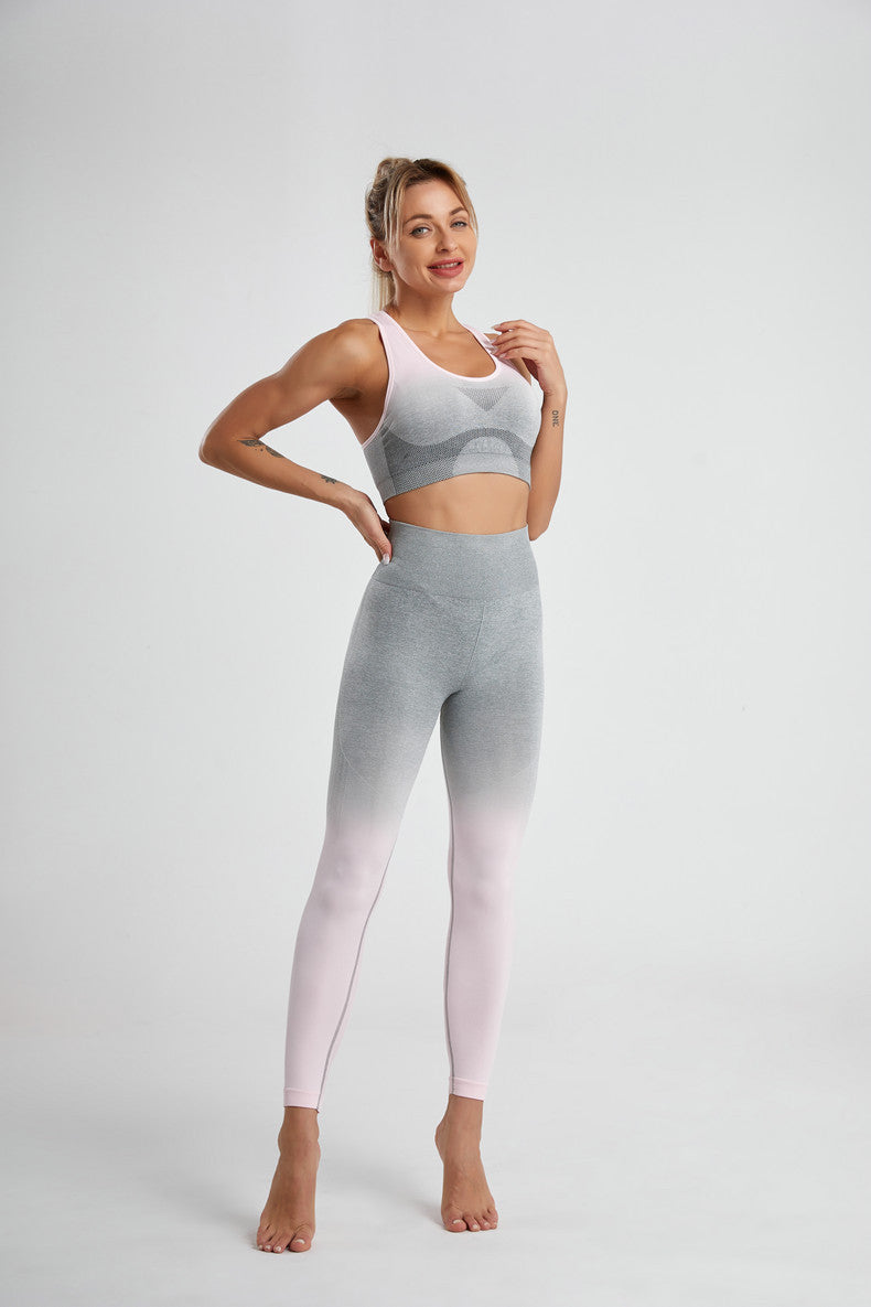 Factory-priced high-waist hip-lifting seamless sports cover slimming yoga suit breathable and quick-drying gradient color suit