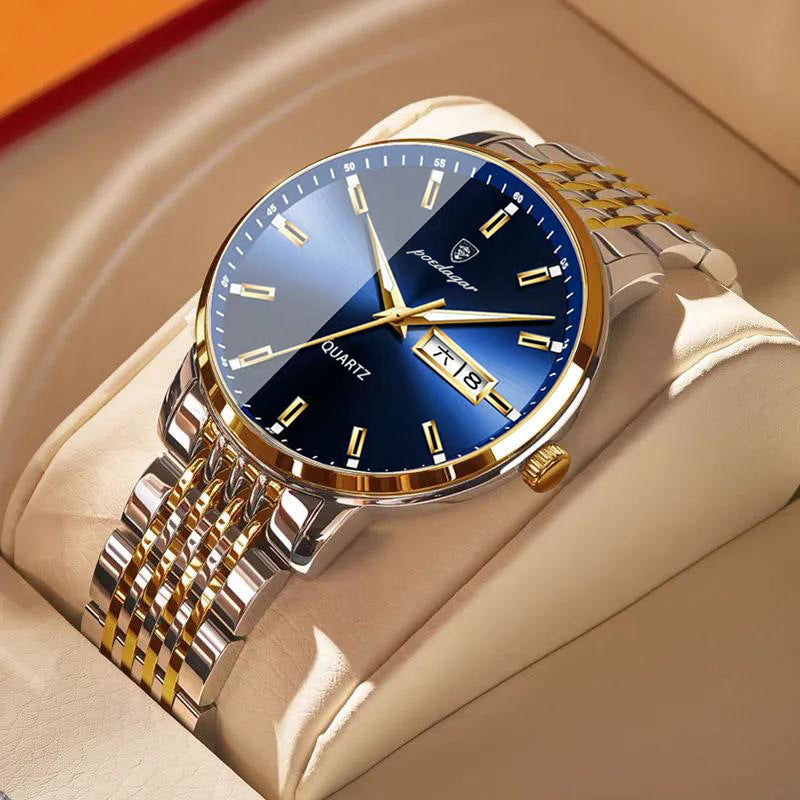 Swiss brand dual calendar men's watch waterproof luminous ultra-thin quartz watch live broadcast foreign trade hot model dropshipping