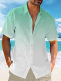 2024 Amazon eBay hot selling summer lapel gradient print short sleeve button linen shirt men's wear