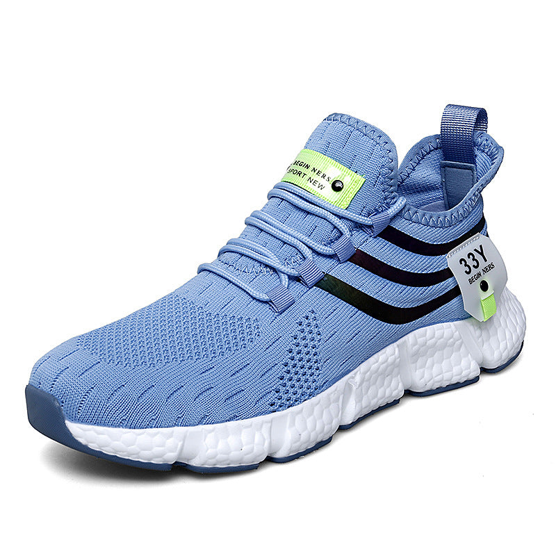 2023 cross-border running shoes men's soft sole men's and women's flying woven mesh sports shoes men's breathable popcorn sole men's shoes aliexpress