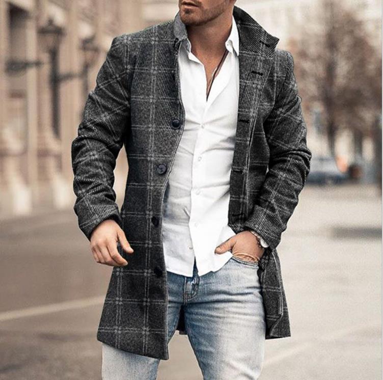 Plaid men's coat 2022 new product foreign trade wish coat European station Amazon windbreaker AliExpress wool wool wholesale