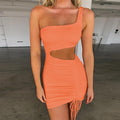 2021 summer European and American sexy lace-up hollow ladies dress Amazon ebay cross-border bag hip fold women's clothing