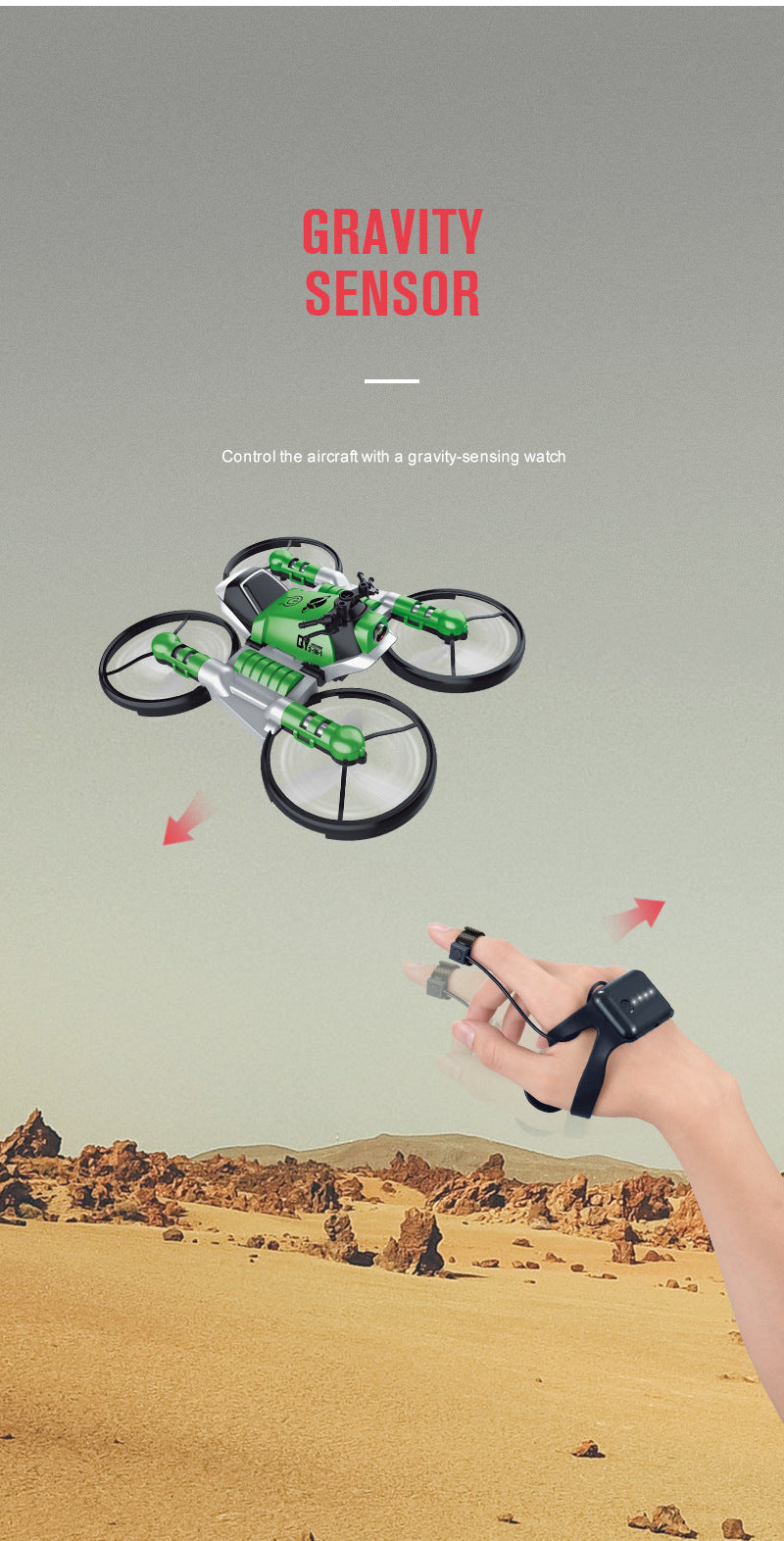 Land and air folding deformation motorcycle quadcopter gesture sensing aerial drone remote control aircraft toy