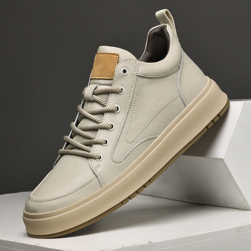 Two-layer cowhide men's shoes autumn new flat-heel soft-soled shoes trendy all-match breathable genuine leather casual leather shoes beige