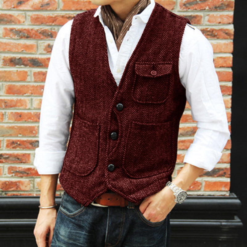 Spot popular herringbone pattern men's suit vest, single-row four-button vest, foreign trade vest on AliExpress