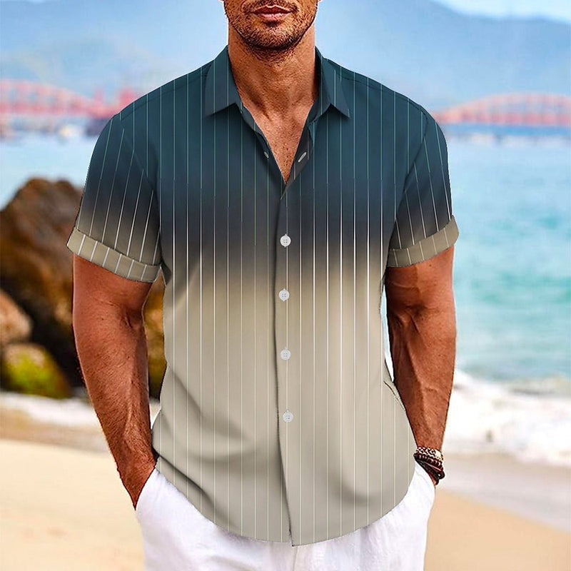 Cross-border men's shirt linen shirt gradient pattern printing outdoor street short-sleeved fashion casual shirt