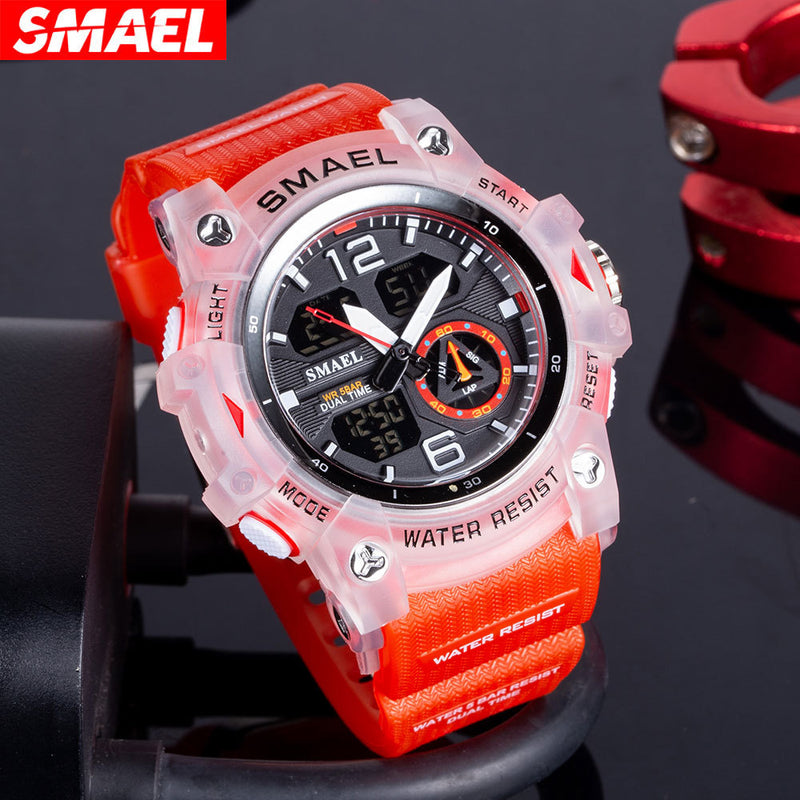 SMAEL new outdoor transparent watch men's outdoor cool dual display waterproof luminous electronic watch