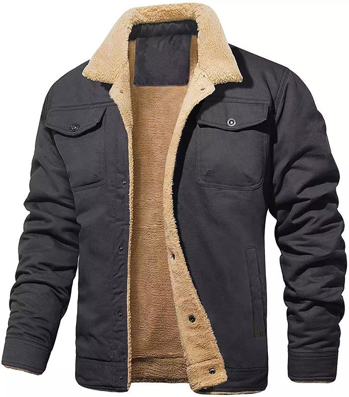 2023 cross-border autumn and winter new men's jackets lamb wool plus velvet cotton workwear casual jackets for men