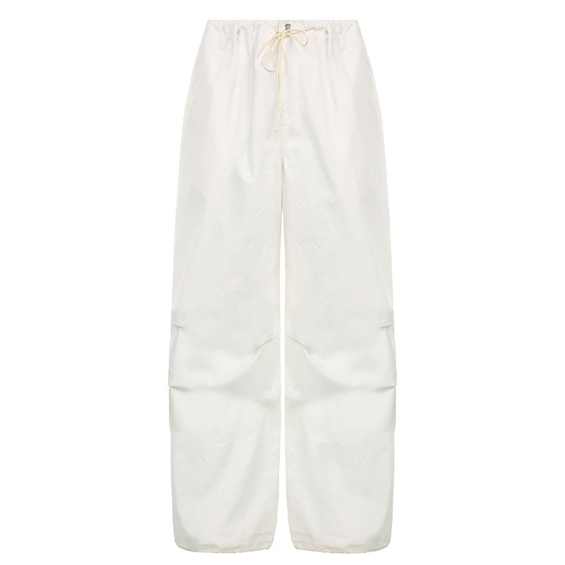 Amazon 2022 Spring/Summer Women's Clothing European and American Street Simple Solid Color Casual Low Waist Wide Leg Straight Woven Trousers Women