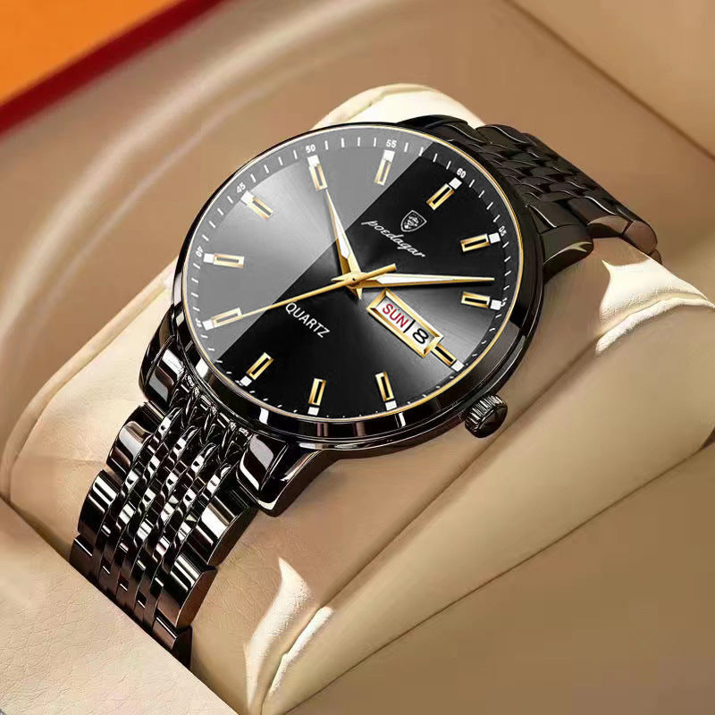 Swiss brand dual calendar men's watch waterproof luminous ultra-thin quartz watch live broadcast foreign trade hot model dropshipping