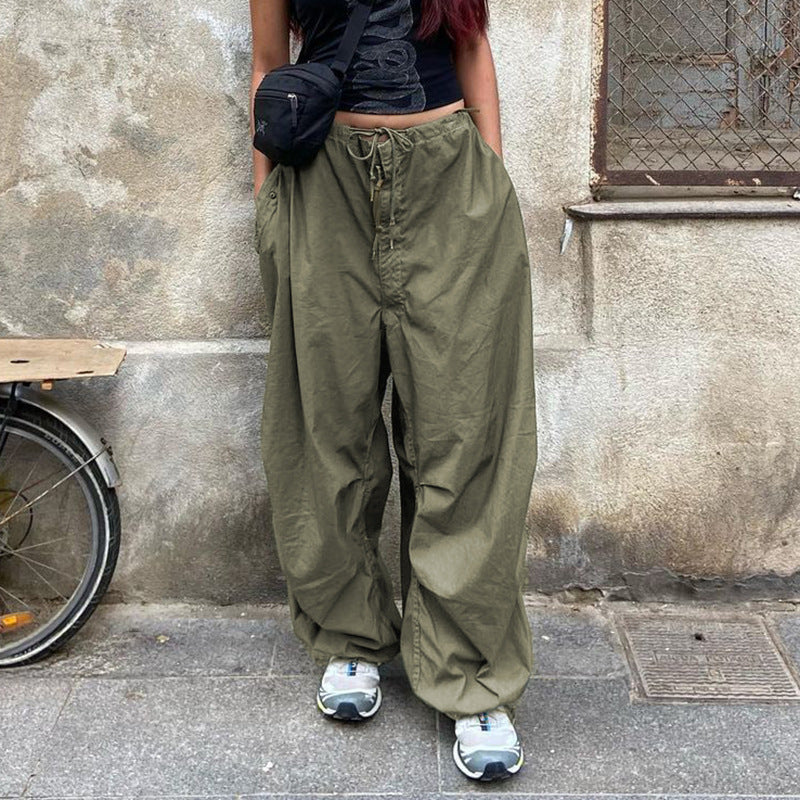 Amazon 2022 Spring/Summer Women's Clothing European and American Street Simple Solid Color Casual Low Waist Wide Leg Straight Woven Trousers Women
