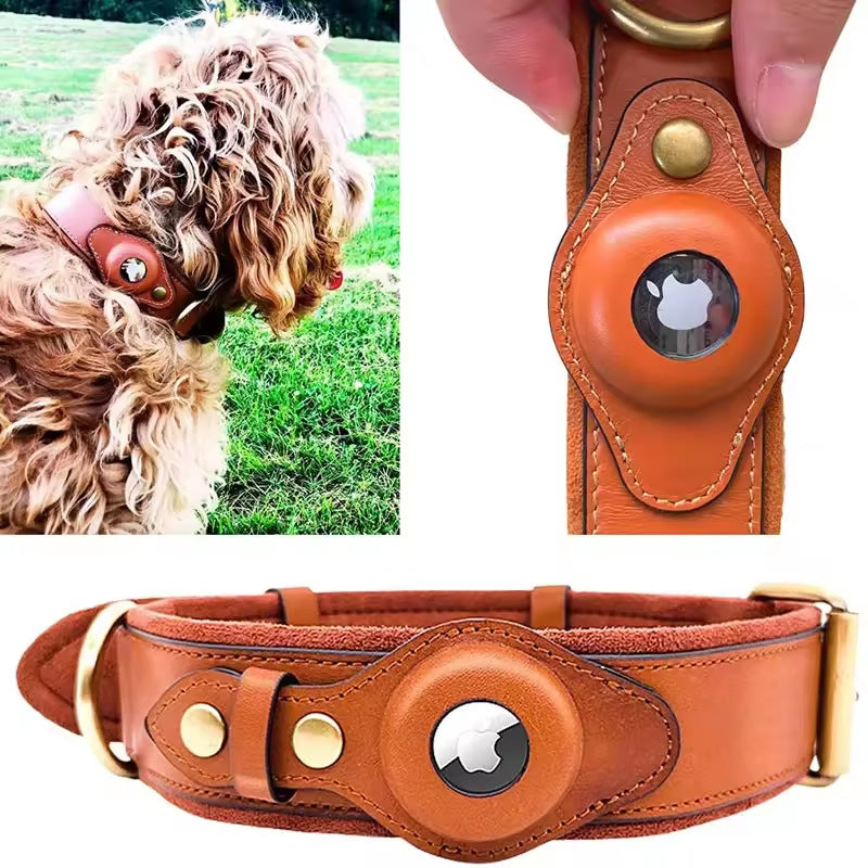 Cross-border pet dog special AirTag leather protective cover collar Apple positioning anti-lost collar wholesale
