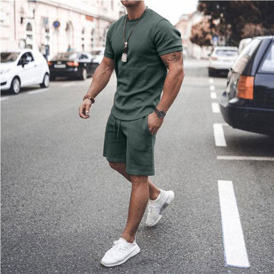 2021 new Amazon ebay hot style men's summer short-sleeved shorts suit sports casual suit men's