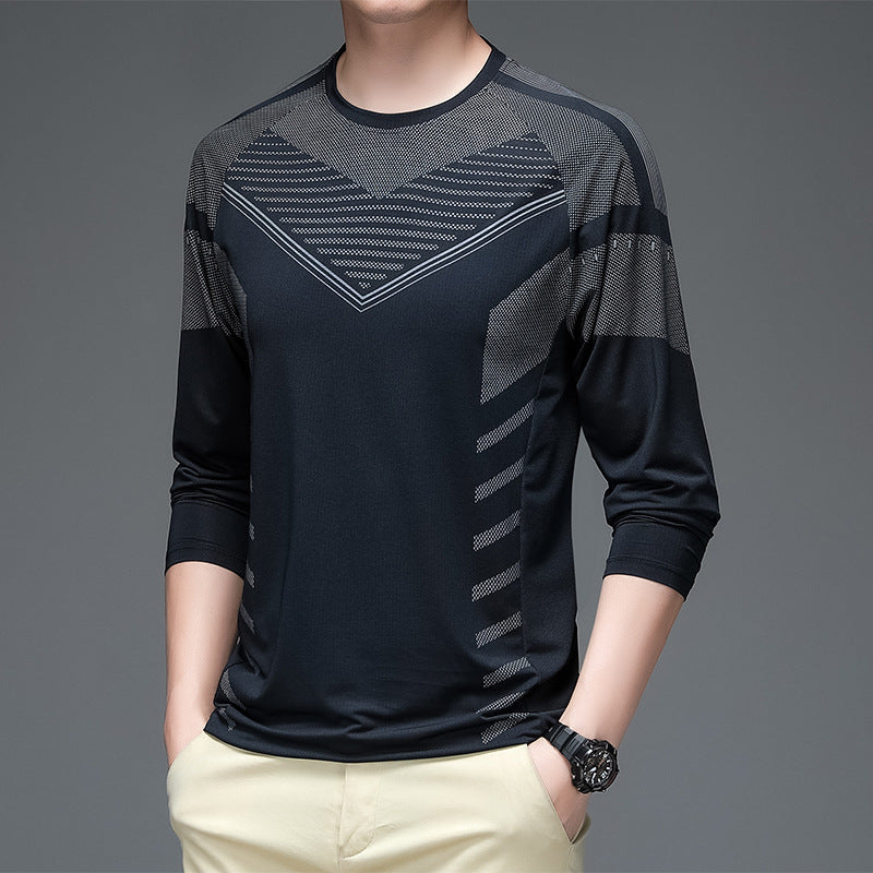 Long-sleeved t-shirt men's spring and autumn new quality T-shirt men's breathable bottoming shirt stretch casual sports T-shirt men's
