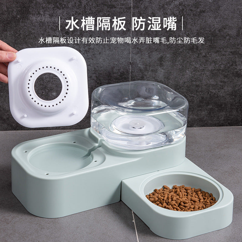 Pet feeder double bowl two-in-one square drinking water automatic feeder drinking cat dog rice bowl cat bowl