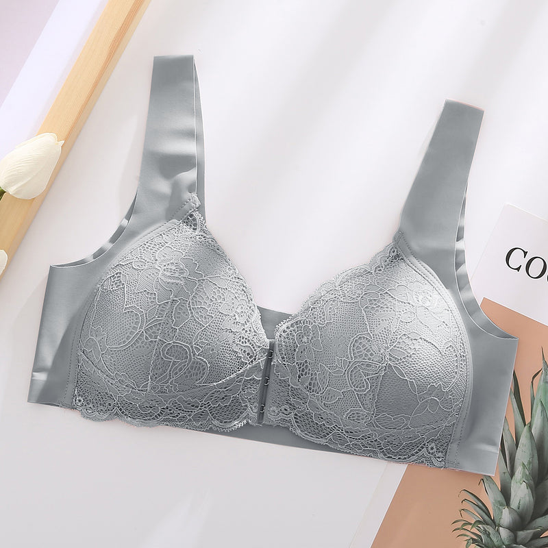 Cross-border plus size underwear without steel ring bra front buckle seamless vest lace beautiful back plus size underwear nursing bra
