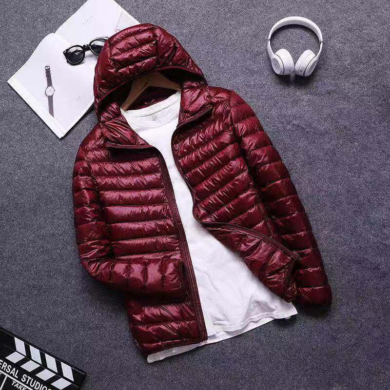 Foreign trade men's light down padded jacket men's winter Korean version slim hooded stand-up collar solid color warm padded jacket men