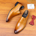 Pointed leather shoes men's business formal genuine leather first layer leather slip-on casual shoes brown British lazy loafers