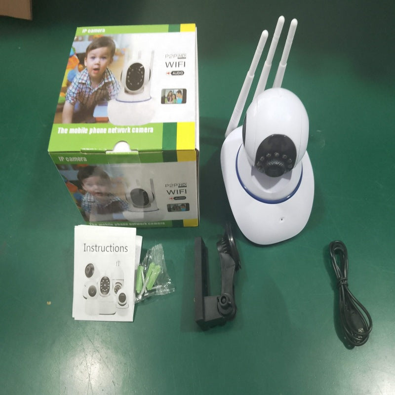 3 antenna bald head strong shaking head machine 355 degree rotating pan/tilt home security monitoring wireless wifi night vision camera
