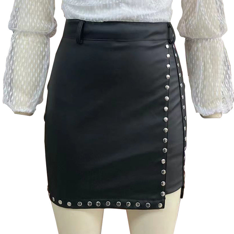 Amazon women's leather skirt explosion sexy leather beaded skirt split bag hip skirt autumn and winter new SU2274