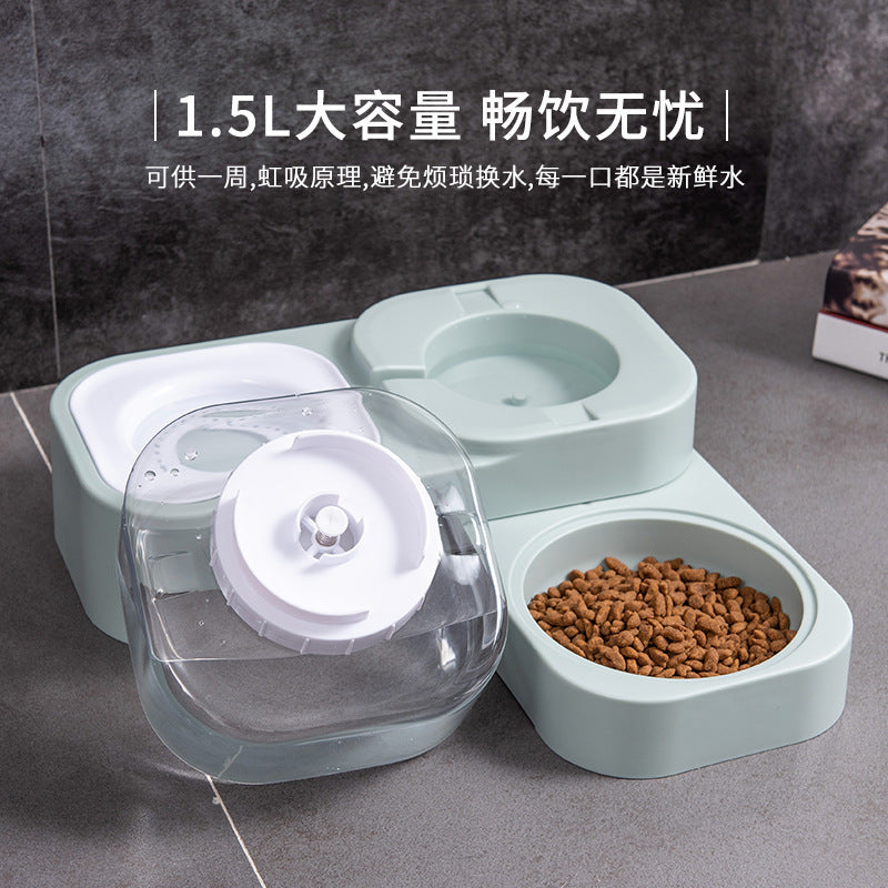 Pet feeder double bowl two-in-one square drinking water automatic feeder drinking cat dog rice bowl cat bowl