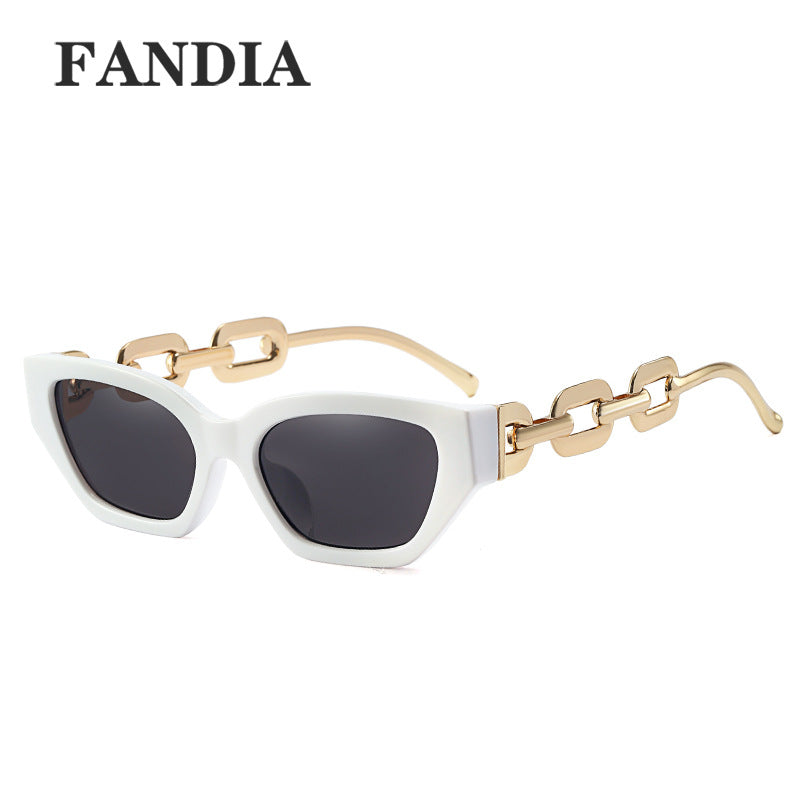 95307 European and American cross-border new trend small frame sunglasses personality chain temples tide shot sunshade sunglasses female