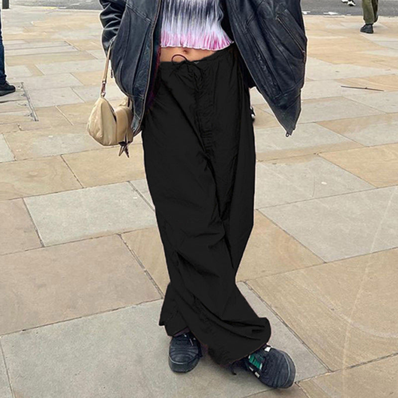 Amazon 2022 Spring/Summer Women's Clothing European and American Street Simple Solid Color Casual Low Waist Wide Leg Straight Woven Trousers Women