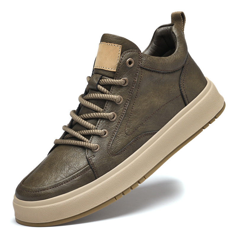 Two-layer cowhide men's shoes autumn new flat-heel soft-soled shoes trendy all-match breathable genuine leather casual leather shoes beige
