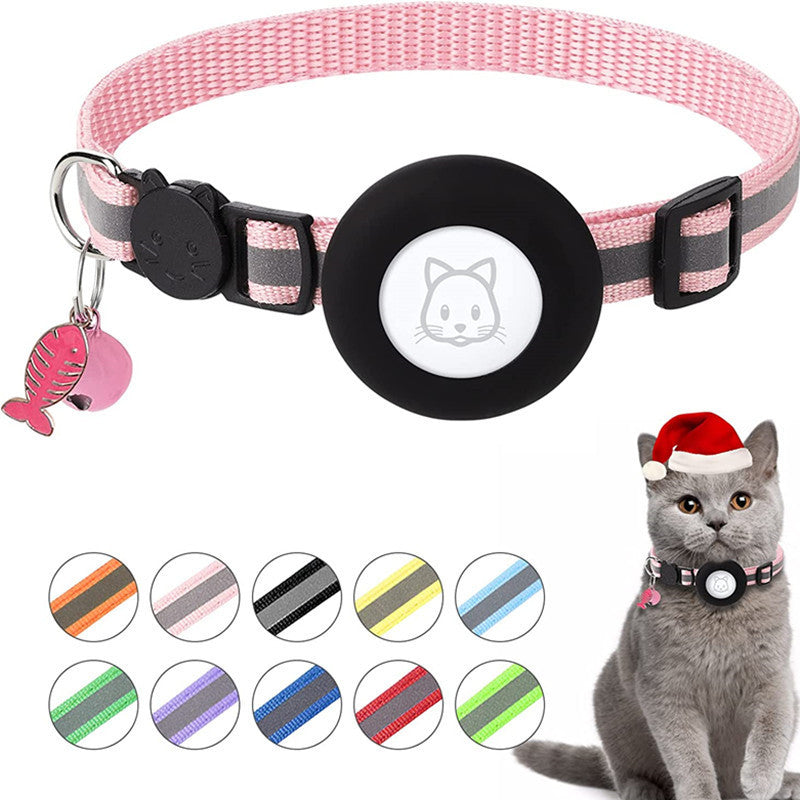Suitable for Apple Airtag tracker protective case pet reflective belt bell fish bone pendant collar cat collar