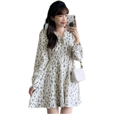 Cross-border Amazon 2022 spring and summer new pastoral V-neck temperament high waist loose and thin floral long-sleeved dress