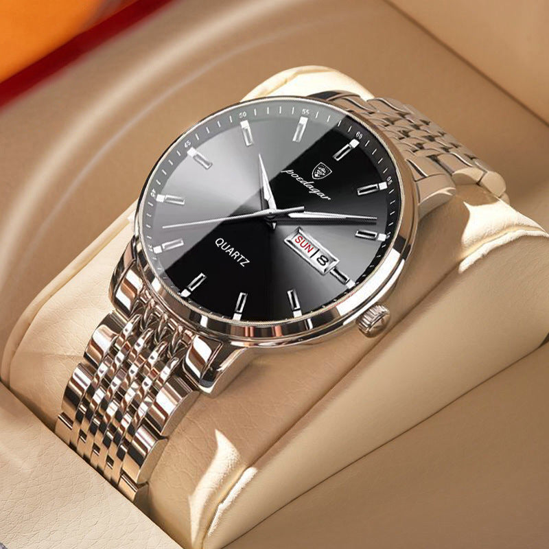 Swiss brand dual calendar men's watch waterproof luminous ultra-thin quartz watch live broadcast foreign trade hot model dropshipping
