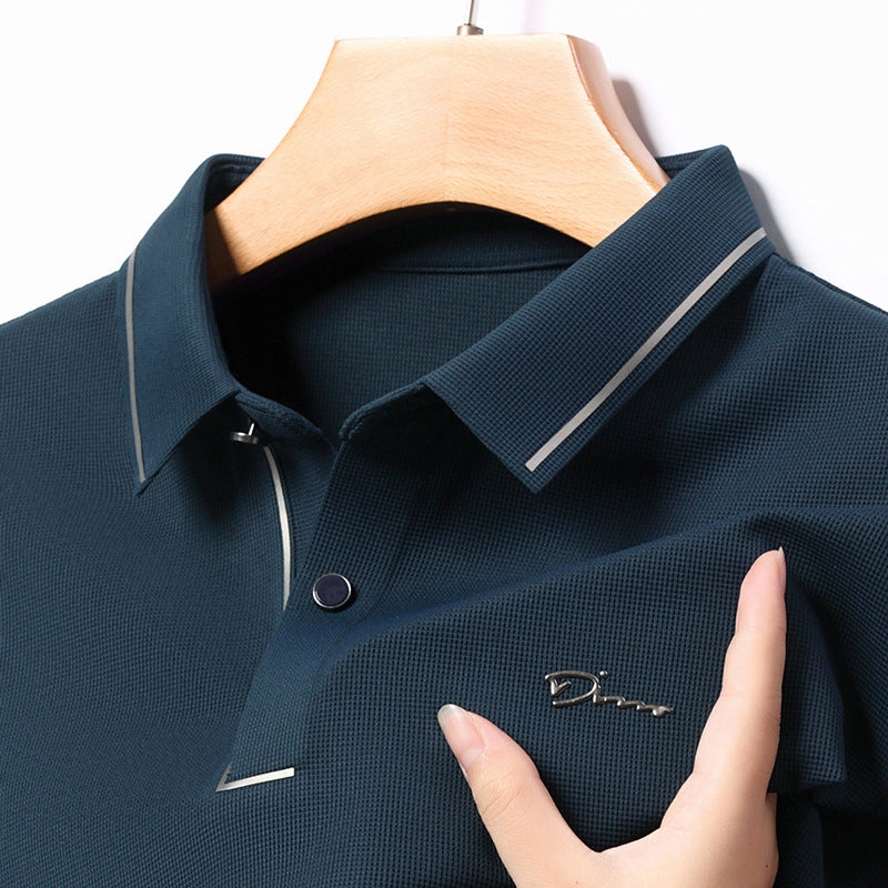 Live e-commerce ice silk men's long-sleeved T-shirt middle-aged dad wear thin top lapel seamless bottoming POLO shirt