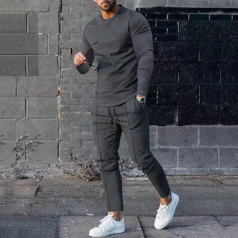 European goods foreign trade men's clothing suit spring and autumn style two-piece suit round neck long-sleeved T-shirt trousers suit men's autumn casual wear