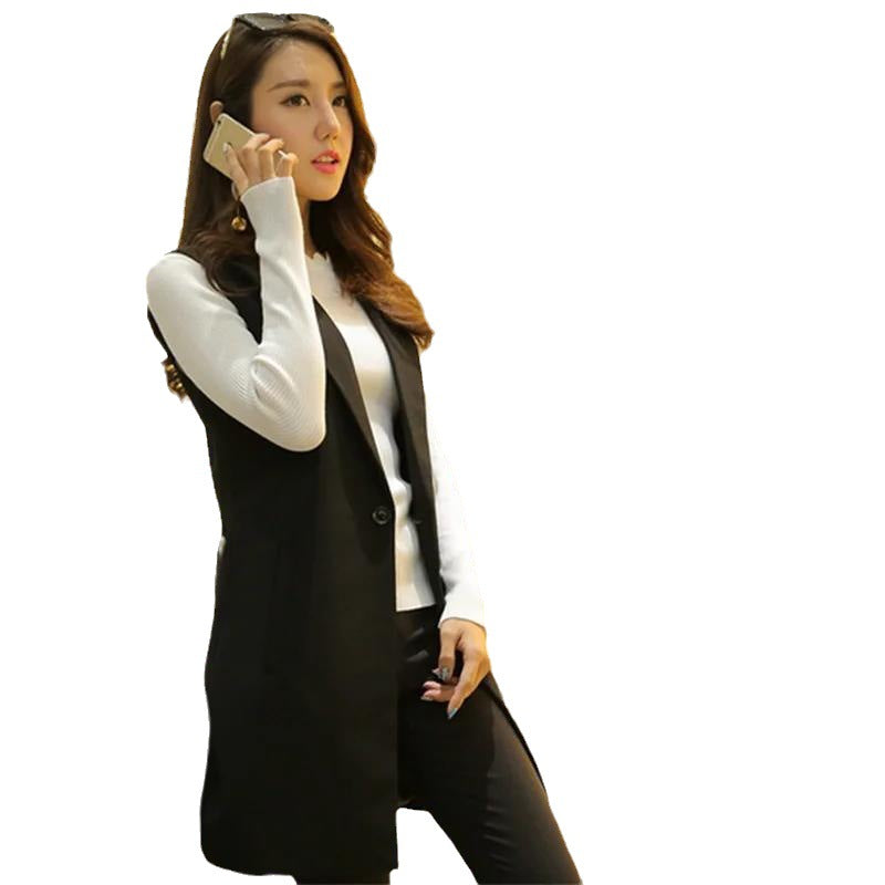 2023 Spring and Autumn Fashion Women's Vest Mid-Length Suit Vest Slim Fit Korean Style Sleeveless Waistcoat