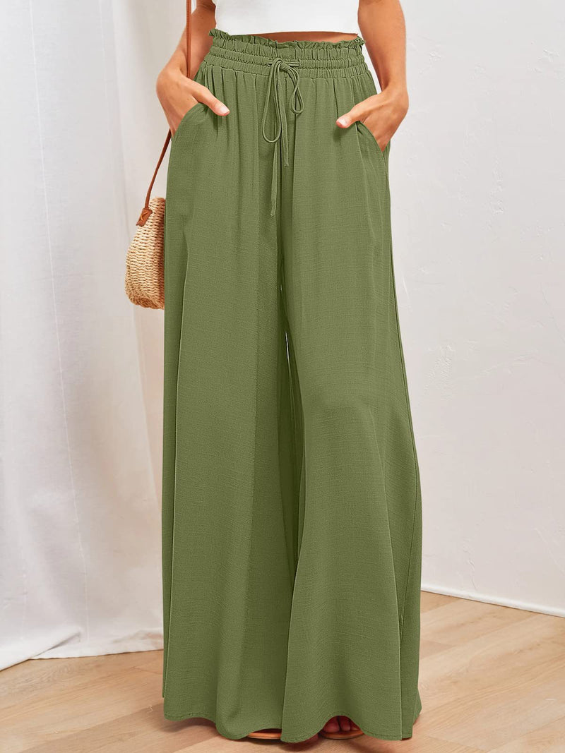 European and American cross-border spring and summer new women's wide-leg trousers elastic waistband wide-leg high-waisted long culottes for women