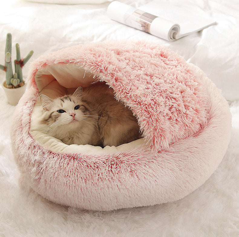 Crystal velvet warm round half-pack cat litter pet kennel deep sleep plush round nest sleeping bag semi-closed cat litter