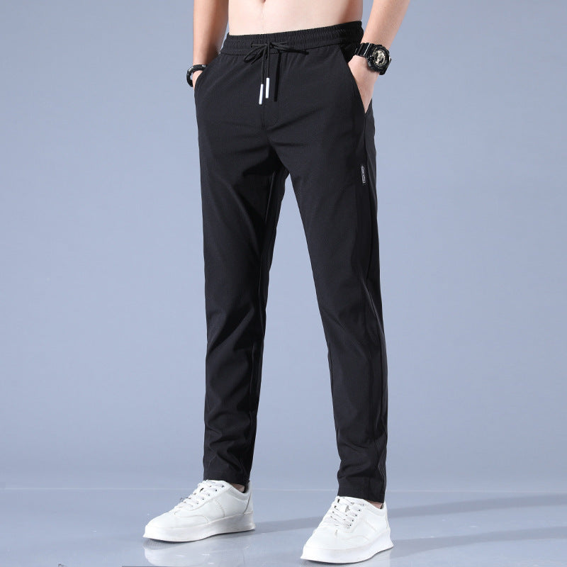 Ice Silk Pants Men's 2022 Summer New Black Label Thin Business Casual Pants Elastic Breathable Straight Sports Trousers