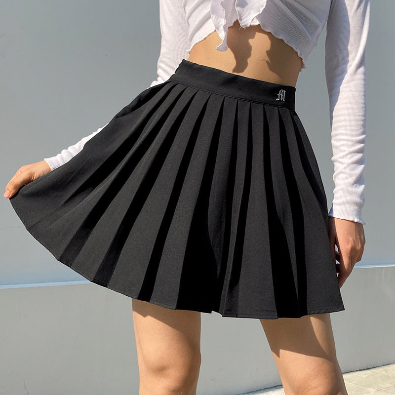 2021 summer European and American style foreign trade women's new style letter embroidery high waist thin pleated skirt casual skirt short skirt