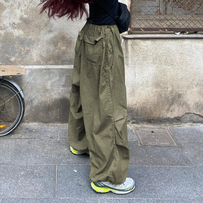 Amazon 2022 Spring/Summer Women's Clothing European and American Street Simple Solid Color Casual Low Waist Wide Leg Straight Woven Trousers Women