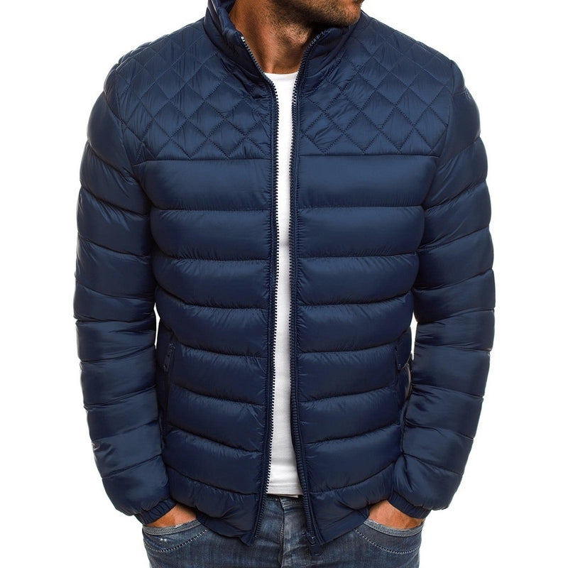 AliExpress cross-border foreign trade cotton-padded men's European and American solid color stand-up collar casual warm cotton clothing trendy men's padded jacket
