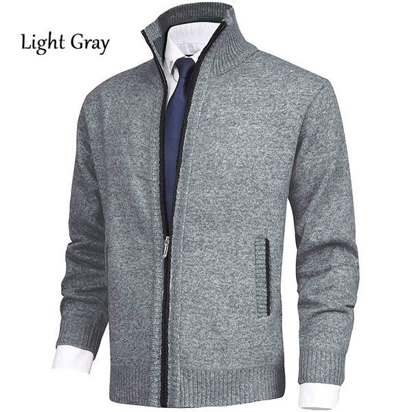 2023 autumn and winter new men's solid color stand collar fashion cardigan sweater knitted jacket large size sweater men