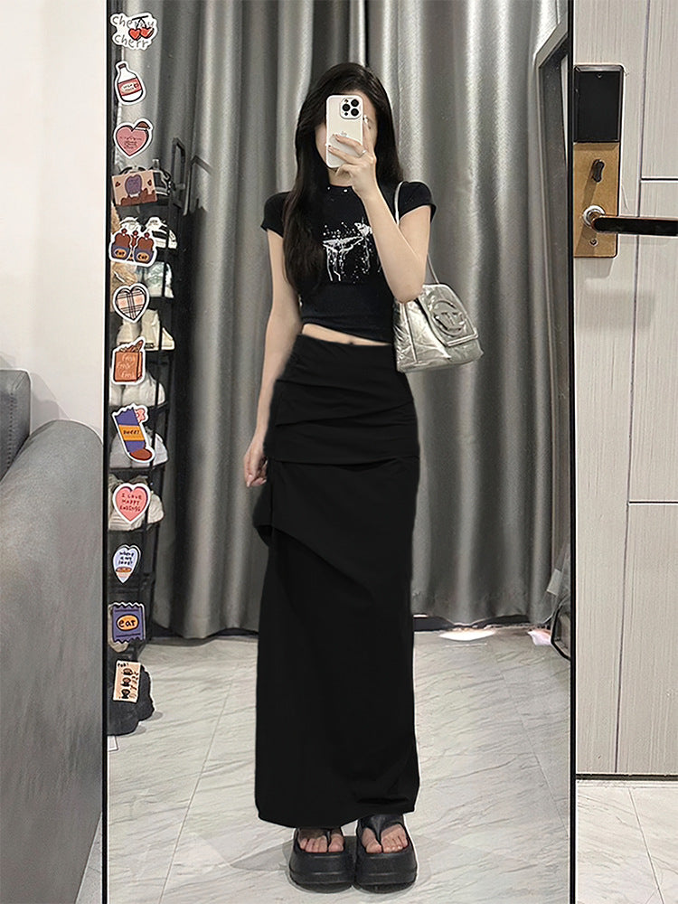 Gray workwear skirt for women, high waist, autumn new style, large size fat mm, hip covering, slimming, slit, mid-length hip-covering skirt