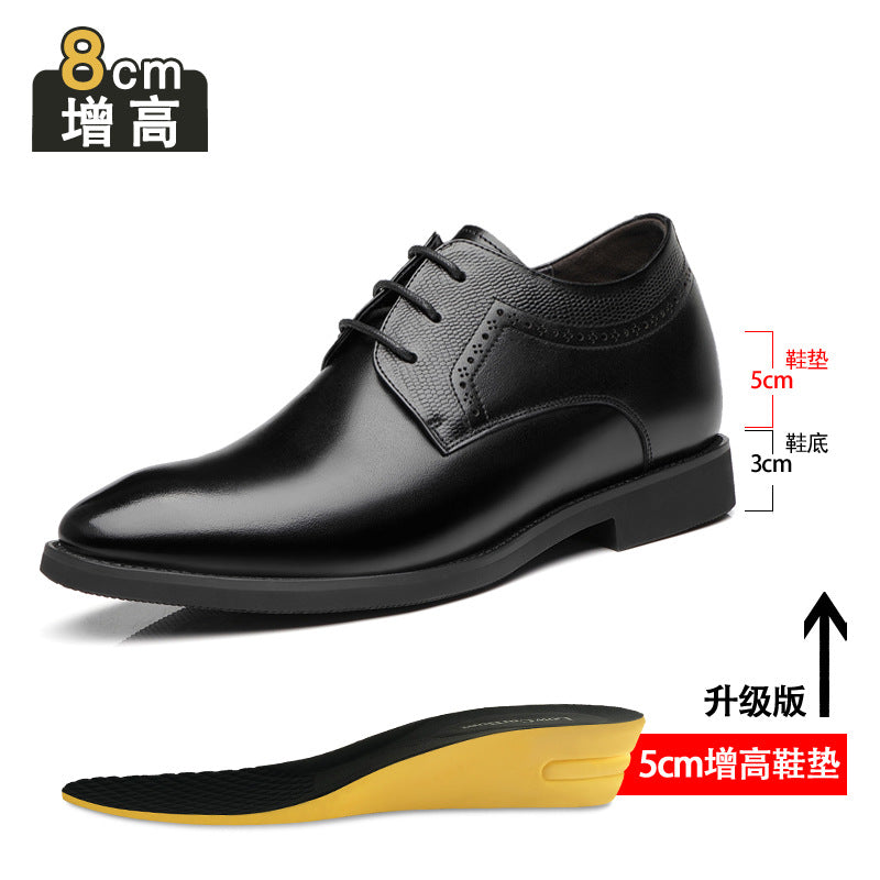 Business formal leather shoes men's pointed toe British casual shoes genuine leather inner height increase versatile trendy wedding shoes men's soft sole