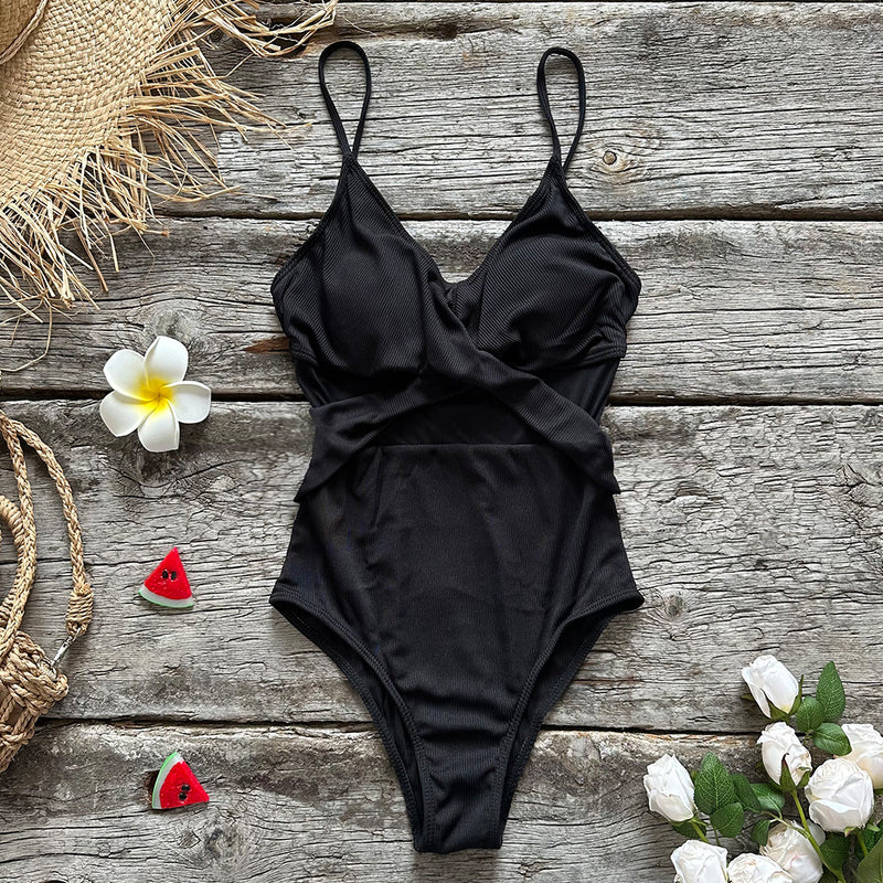 2023 New European and American Swimsuit Solid Color Cross Lace Swimsuit AliExpress Amazon Popular Bikini