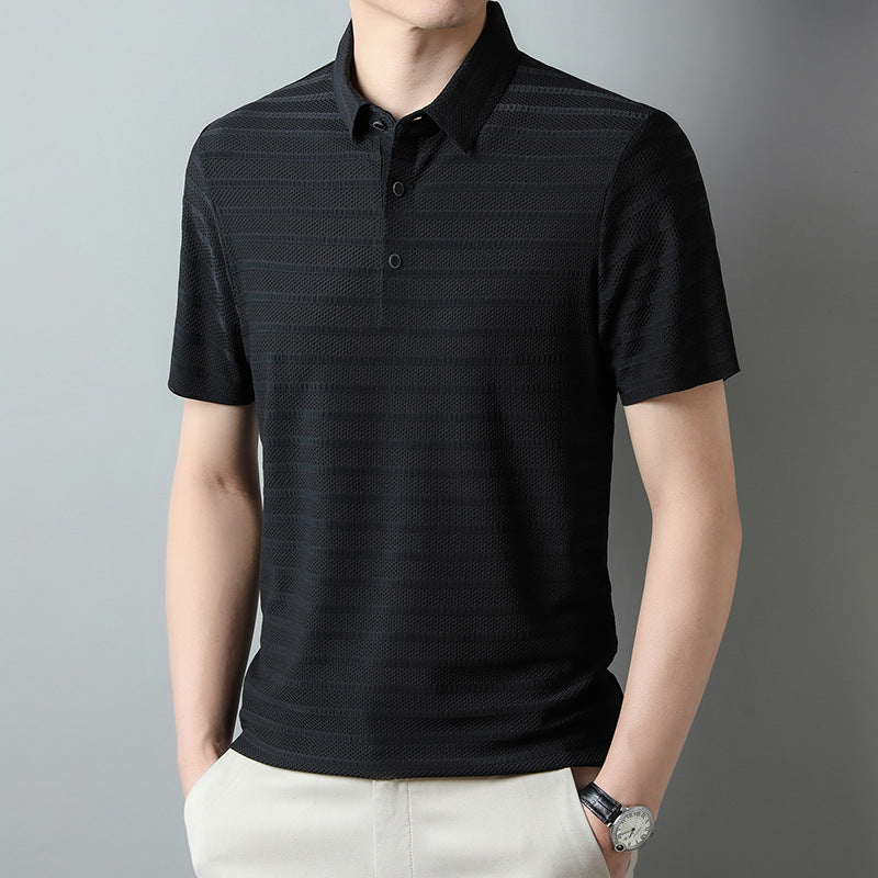 Factory direct sales men's nylon and spandex seamless elastic short-sleeved men's polo shirt youth business casual comfortable collar T-shirt